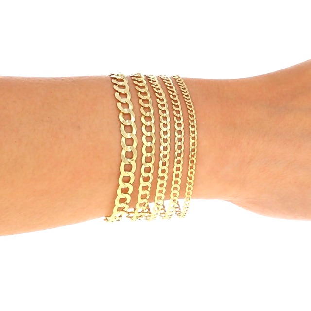 Pulsera de cadena cubana sólida en oro amarillo 10K 7" miniatura 7