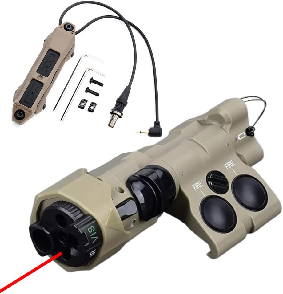 Nylon ML C1+ Aiming Laser Sight Box(with Red/Green/Blue Laser + IR Laser + IR Fill Light + 220 Lumens LED White Flashlight),& NE Modular Dual Wire Remote Pressure Switch (SF+2.5) Combo,Tan