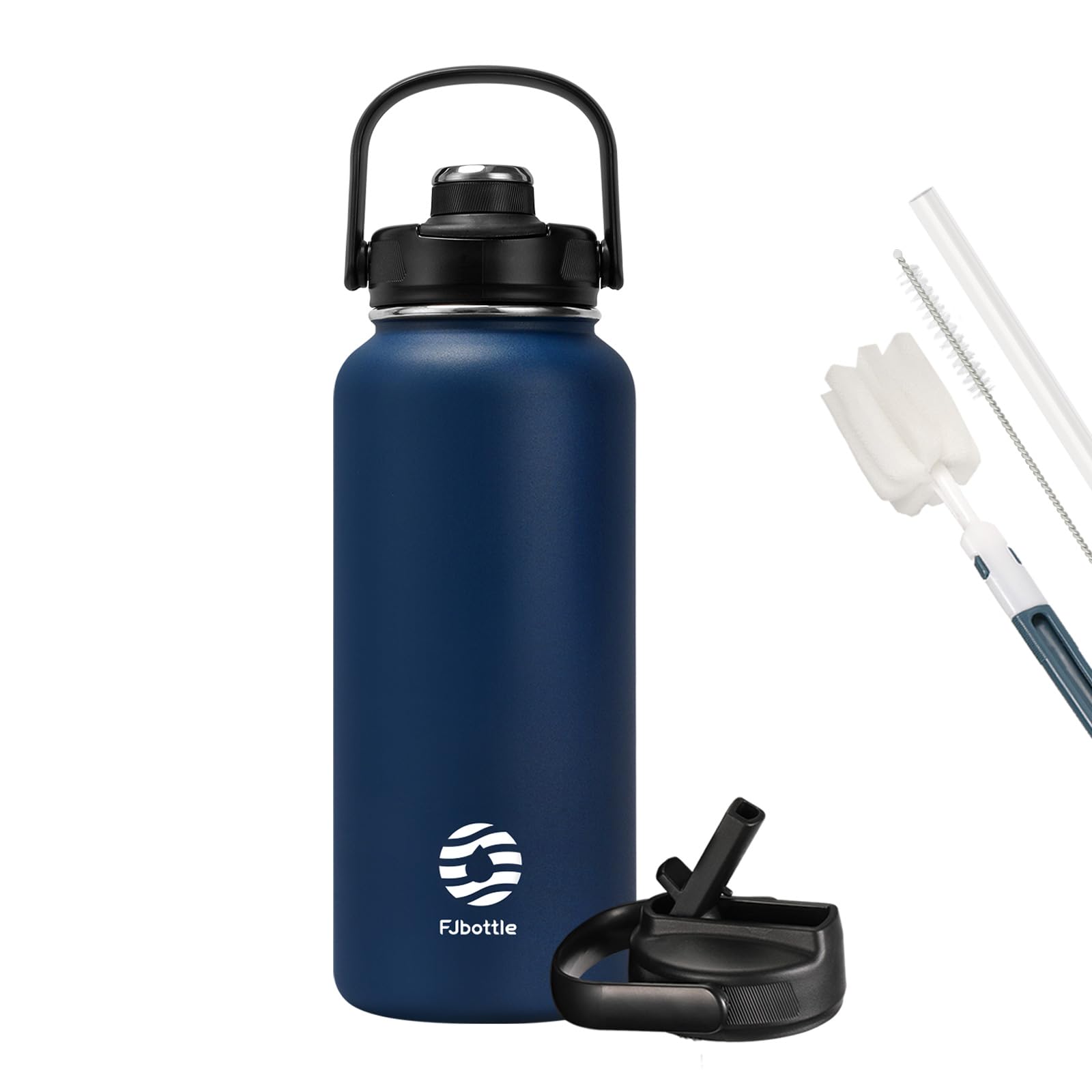 Fjbottle Borraccia Termica con cannuccia - 2xTappi - 950ML/1200ML Bottiglia Termica - Senza BPA/Senza Perdite Borracce acciaio inox per Scuola, Sport, Palestra, Ciclismo