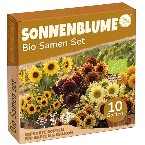 Bio Sonnenblumen Samen Set - 10 Sorten Sonnenblume Samen - Saatgut Sonnenblumen zum Anbauen im Garten - Blumensamen Garten Zubehör