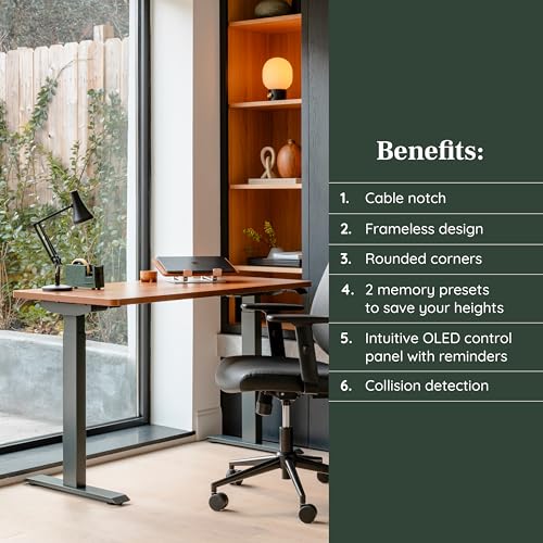 Image of Branch Duo Standing Desk, Adjustable Standing Desk with 20 inch Range | OLED Control Panel, Frameless Design and Compact Size Suitable for Many Spaces, 48 Inches, Woodgrain Base, White Top