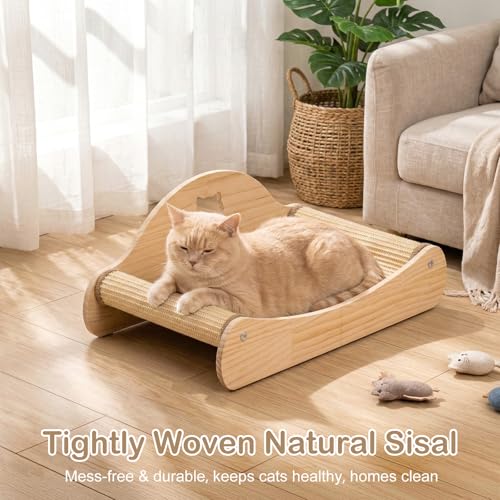 Borozo 3 in 1 Cat Scratcher Bed, 100% Sisal Comfy Chaise Lounge for Cats to Rest & Scratch & Play, Protects Furniture, Durable Cat Scratching Board to Relieve Stress - Wood Color — view 5