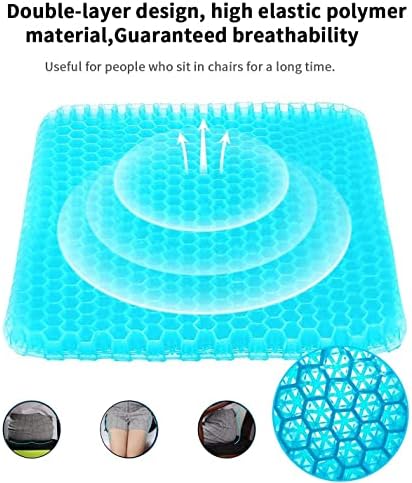 CHITSVENE Gel Seat Cushion, Breathable Cool Gel Cushion, Honeycomb Design Thick Large Seat Cushion, Sitting Pad for Home, Wheelchair, Car, Office (with Non-Slip Black Cover)