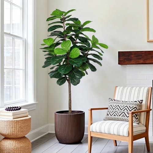 Image of 5FT Fiddle Leaf Fig Tree Artificial Plants Indoor - Realistic Fake Plant Ficus Lyrata Trees, Faux Trees Indoor Floor Plant with Sturdy Pot for Home Decor Living Room Office Housewarming Gift