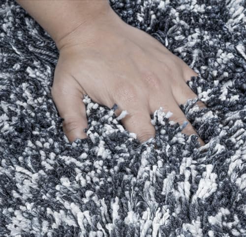 Image of FIASCO Premium Tie Dye Shaggy Carpet Ultra Soft Microfiber | 2 Inches Pile Height Back in Canvas Shaggy Carpet for Living Room | Bedroom | Hall | Guest Room | 8x10 Feet Dark Grey Ivory Mix
