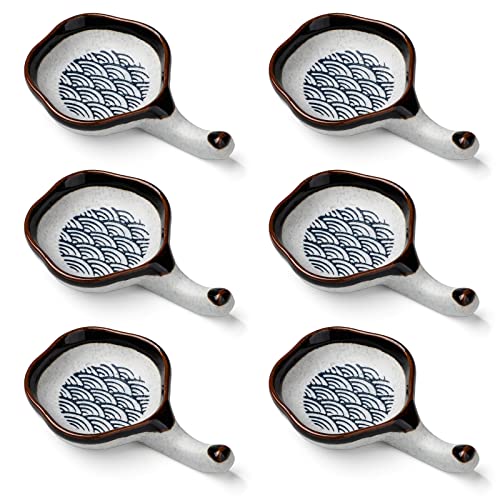forkmannie Ceramic Sauce Dish Set of 6 Soy Sauce Dipping Bowls Appetizer Plates Side Dishes Serving Dish Japanese Style Dinnerware Set (Blue-2)