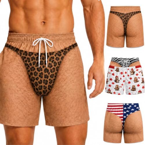 Funny Swim Trunks for Men Humor Beach Shorts Thong Hairy Big b ty for Him image 5