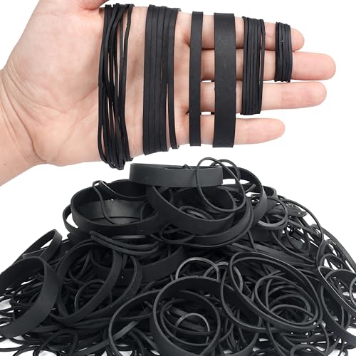 Gummiband, verschiedene Größen, Nettogewicht: 190 g, schwarz, elastische Bänder für Bürobedarf, 40 mm, 60 mm, (80 x 3 mm), (90 x 6 mm), (90 x 12 mm), (120 x 1,5 mm)