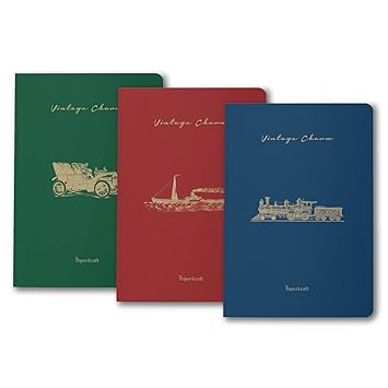Paperkraft Vintage Series - Color Kraft with Automotive theme : 210 mm x 148 mm ,176 Pages , Unruled , Sewn & Perfect Bound , Pack of 3