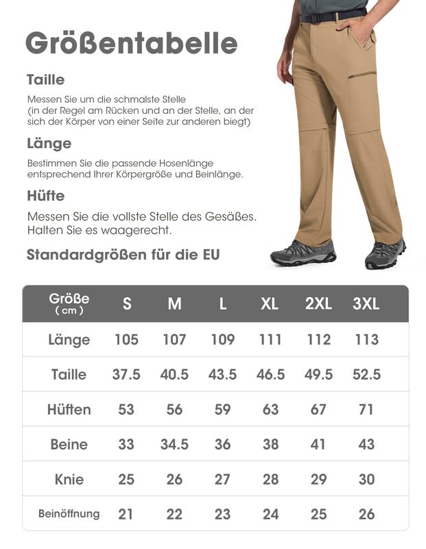 BondiTrekk Outdoor Wanderhose für Herren Zip-Off-Wanderhose-Abnehmbar-Trekkinghose, Atmungsaktiv Outdoorhose Arbeit Hosen Schnell Trockend Sommer Funktionshose Mit 6 Taschen Khaki L