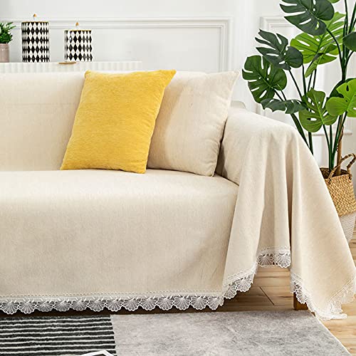 Housse de protection pour canapé en chenille blanche 180x200cm idéale pour les familles