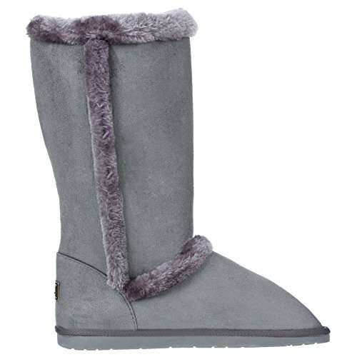 Cloverly Women's Twin Buckle Fully Fur Lined Faux Suede Sheepskin Winter Snow Boots (8, Gray) #TOP3