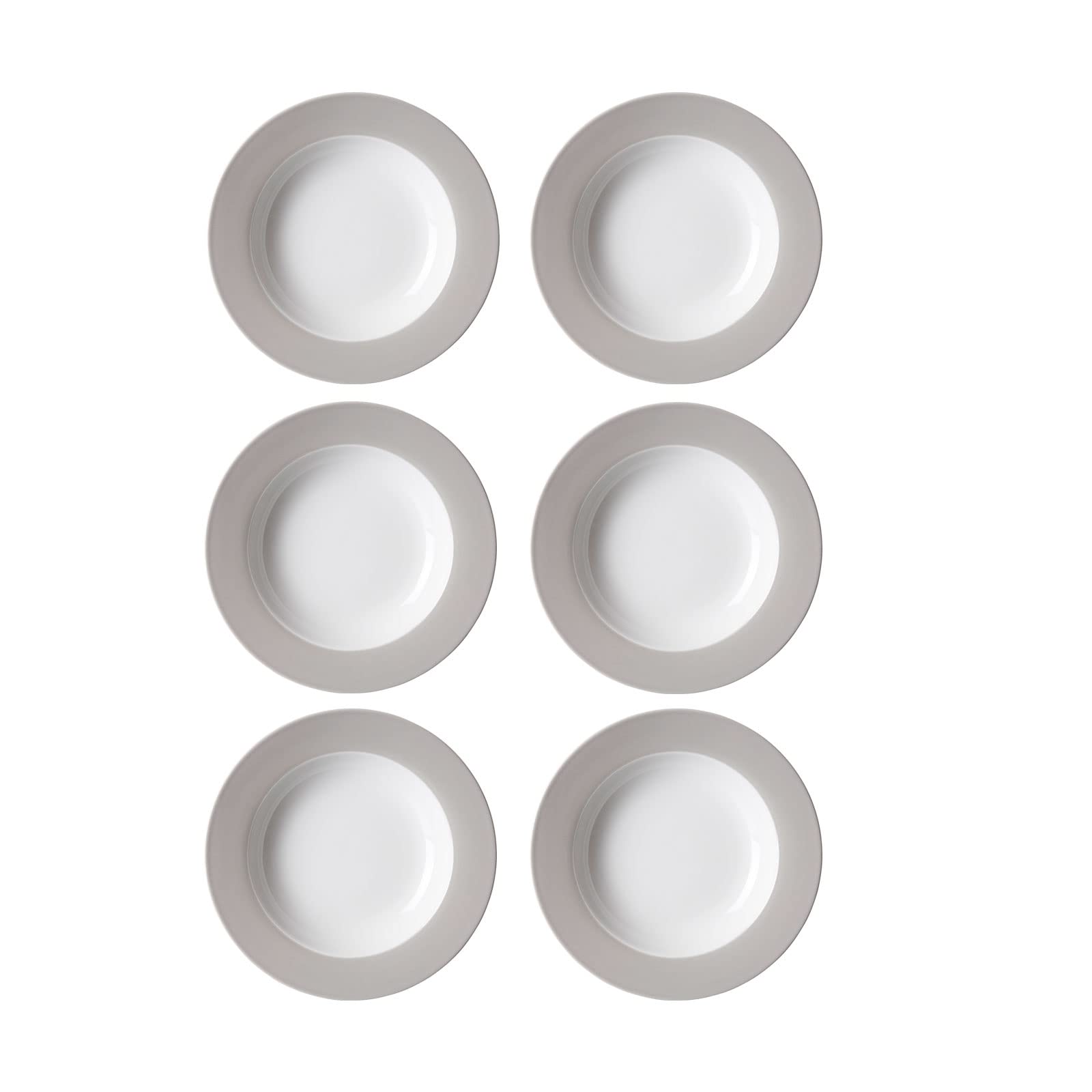 Ritzenhoff & Breker Doppio Suppenteller, 6er Set, Teller tief mit farbigem Rand, Essteller, Porzellan, Grau, Ø 22 cm, 576863