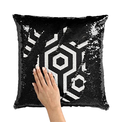 Coussin sequin paillettes noir avec motif géométrique hexagone rétro 70's