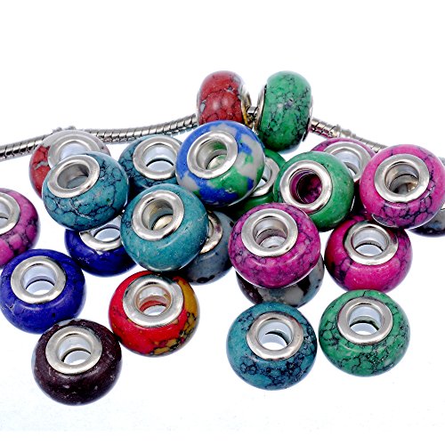 Rubyca 100Pcs Mix Stone Charm Beads Fit European Charm Bracelet For Jewelry Making 14Mm #TOP2