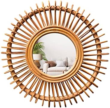 Boho Rattan Sunburst Wall Mirror 24 Inch - Coastal Wicker Natural Wall Decor & Large Round Bohemian Hanging Mirrors, Suitable for Home, Living Room, Office and Bedroom
