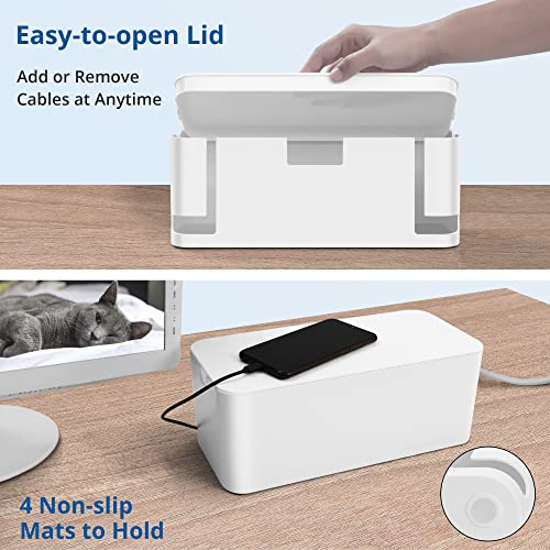 Image of ZhiYo 2 Pack Cable Management Box, Medium & XL, Power Strip Organizer White | Hidden Rear Cable Routing, Durable ABS Construction, Fits Power Strips Up to 13.4 inch, Ideal for Desks, TV Areas & Floor Corners