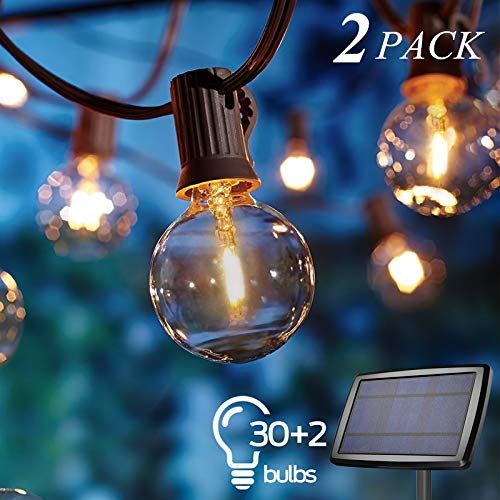 Outdoor Solar Garden String Lights,OxyLED 2 Pack 33ft G40 30+2 LED Bulbs Solar Garden Patio Outside String Lights,Waterproof Indoor/Outdoor Solar String Light,Terrace Patio Outside Lights