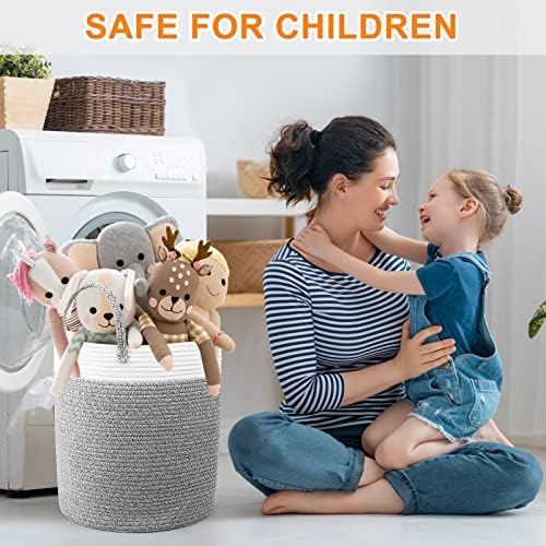 Mardiko Cotton Rope Basket Large Laundry Basket Woven Baby Storage Basket Laundry Hamper with Handle 40L for Diaper Blanket Toy Storage, Grey