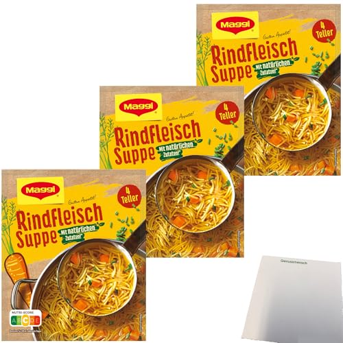 usy Bundle für Maggi Rindfleisch Suppe mit Nudeln und Gemüse 3er Pack (3x85g Packung) + usy Block
