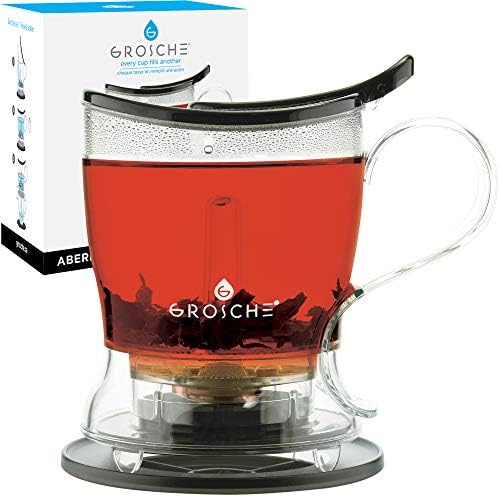 GROSCHE Aberdeen Tea Infuser Teapot & Smart Tea Maker - BPA-Free, Drip-Free Design | Coaster | Easy Brew | Easy Clean Steeper | Loose Leaf Brewing - Stylish Design | 17.7 oz - 525 ml - Black