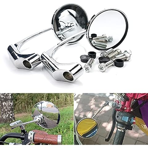 Motorbike Mirrors Universal Bar End Mirrors with 8/10mm Bolts Adjustable Retro Motorcycle Handlebar Rear View Side Mirrors, Sliver Cover