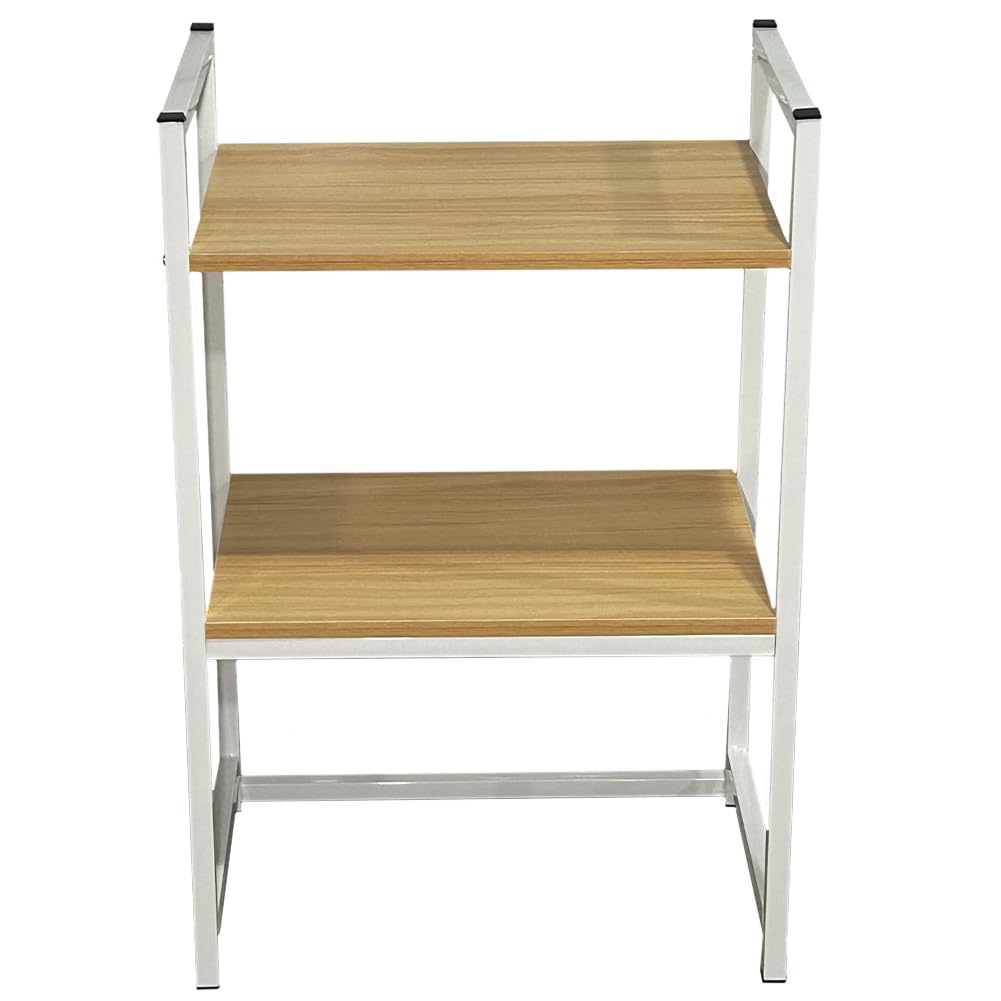 Shally Dogan Ruimtebesparend rek voor magnetron van staal, keukenrek met kruidenrek, rek met 2 vakken met antislip voeten, modern design (beige wit