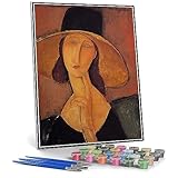 油絵 数字キットによる絵画 塗り絵 大人 手塗り アメデオ・モディリアーニによる大きな帽子の絵の中のジャンヌ・エビュテルヌの肖像画 DIY絵 デジタル油絵