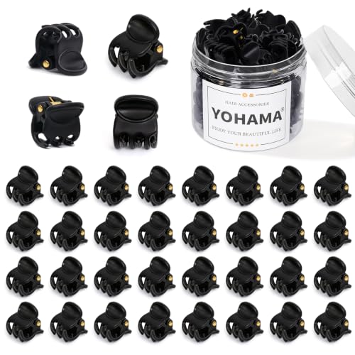 YOHAMA 36Pcs Small Hair Claw Clips Black Strong Mini Bangs Jaw for Women