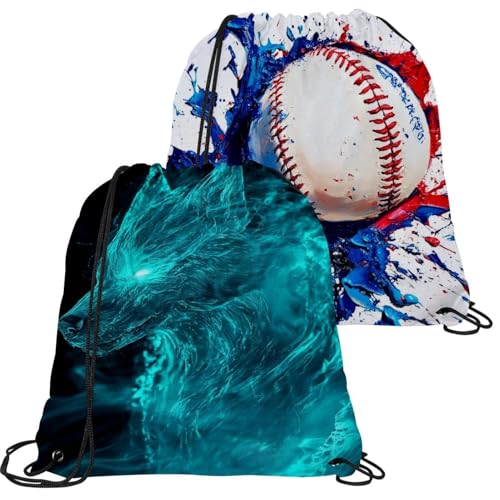 Sac pliable loup bleu lumineux avec cordon de serrage étanche pour le sport