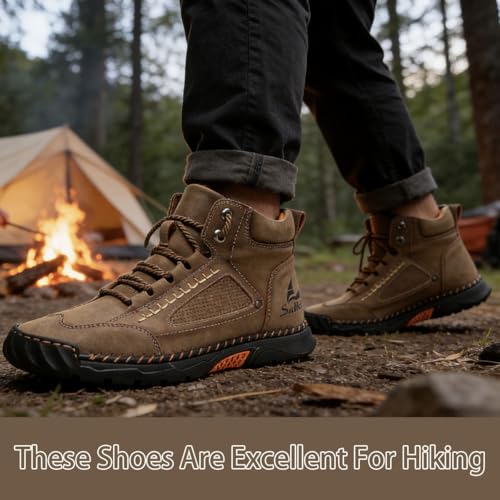 Image of 2026 Upgrade Mens Handmade Leather Boots, Waterproof Wide Toe Casual Footwear, Lightweight Breathable Outdoor Walking Shoes With Arch Support, Non Slip Durable Boots For Work Hiking Daily Use