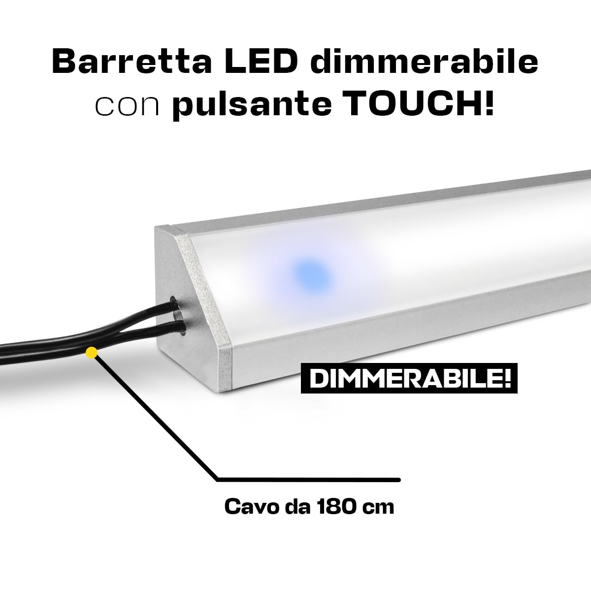 Barretta a Led Angolare con Misura Personalizzabile da 30cm a 200cm - Lampada LED per sottopensili piano cottura scrivania e piano di lavoro - Dimmerabile (180 cm, Luce Naturale 4000K)