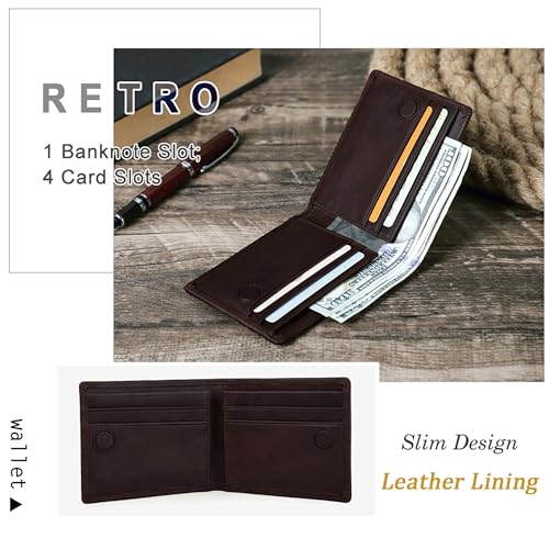 Image of Contacts Genuine Leather Wallet for Men | Slim Bifold Wallet with Magnetic Closure | 4 Card Slots & Cash Compartment | Premium Brown Leather Wallet