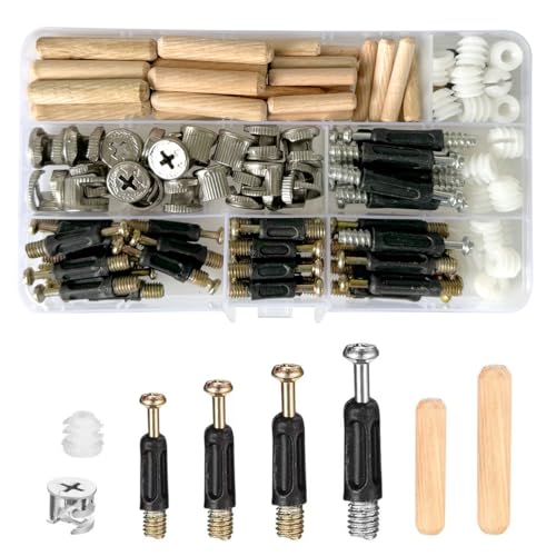 120 Pcs 3-in-1 Furniture Connector Hardware Fixings Kit, Cam Lock Fittings Include Cam Lock Screws, Dowel Bolts Nut & Pre Inserted Nuts, Fasteners Hardware Assortment for Cabinet Drawer