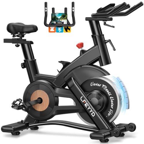 Image of Exercise Bike for Home, Quiet Adjustable Magnetic Stationary Bike for Home Cardio with App Compatible, Spin Bike with 400 lbs Capacity, Spinning Bike with Heart Rate Monitor,Comfort Seat /Alloy Pedals /LCD Monitor