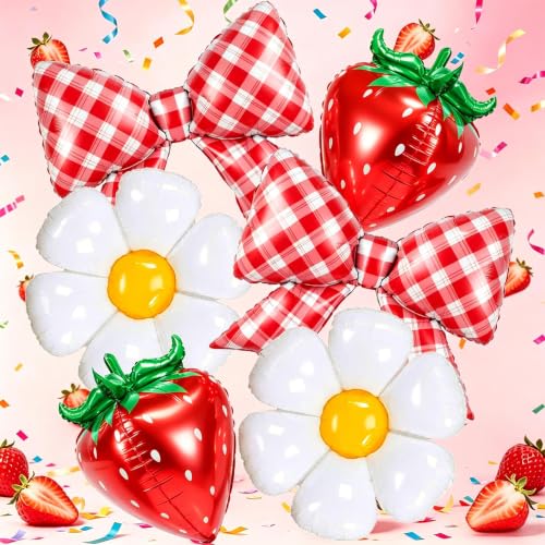 Image of Strawberry Balloons Gingham Globos De Fresa Strawberry Birthday Party Decorations Picnic Birthday Decoration Globos De Fresas Para Cumpleanos Strawberry Baby Shower Decor Berry Sweet Baby Shower Decor