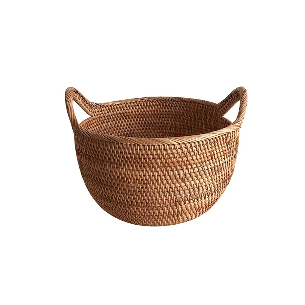 Storage Basket,Picnic Creative Round Wicker with Handle Rattan Fruit And Vegetable Hamper for Camping and Outdoor Party