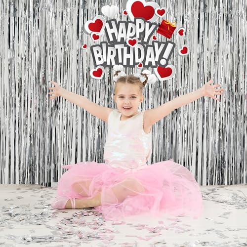Image of 2 Pack Foil Curtain Backdrop Curtains Silver Tinsel Door Streamers Birthday Party Decorations Photo Booth Props for Disco Party Graduation Wedding Baby Shower Bachelorette Christmas Gender Reveal