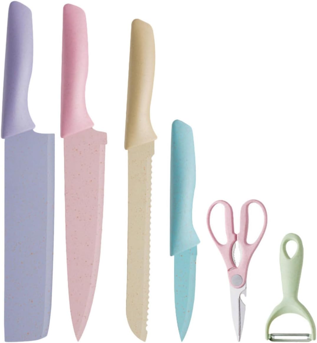 BESTYASH Stainless Steel Kitchen Knives Set with Peeler, Strong Cutting Force and Not Easy to Deform, Creative Design for Kitchen Use Random Color
