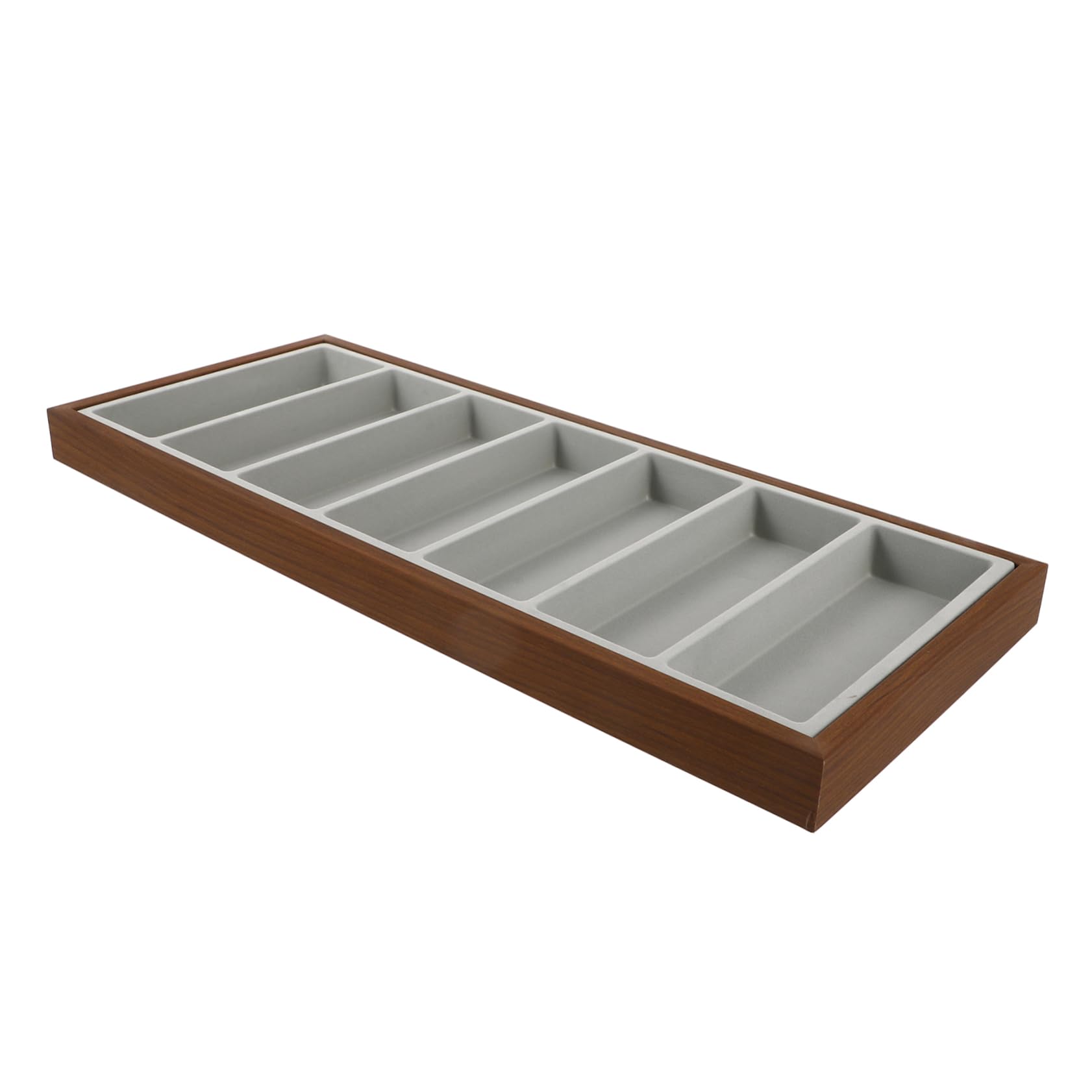 YARNOW Porta Occhiali da Sole in Legno con 7 Scomparti, Vassoio Organizzatore con Tessuto Grigio, Multiuso per Casa e Negozio con Eccellente Fattura
