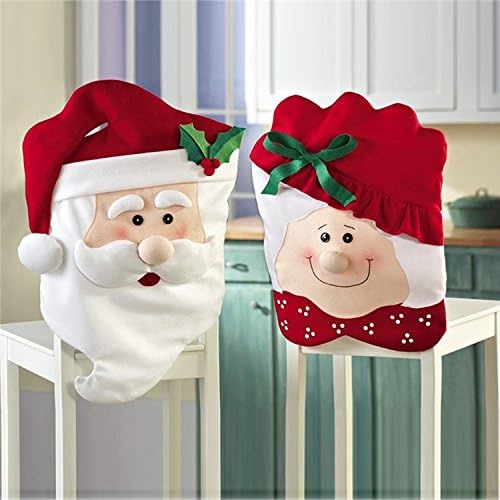 Christmas Chair Covers, Mr & Mrs Santa Claus Christmas Kitchen Chair Covers for Christmas Holiday Party Festival Kitchen Dining Room Chairs（ Set of 2 ）