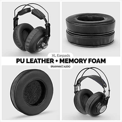 Image of Brainwavz XL Large Replacement Memory Foam Earpads - Suitable for Many Other Large Over The Ear Headphones - Sennheiser, AKG, HifiMan, ATH, Philips, Fostex, Sony (Black Pleather)