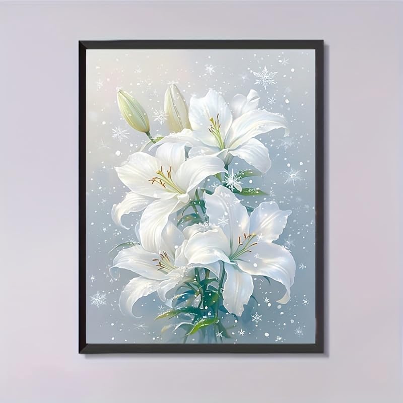 LEADINTOP ダイヤモンドアート 白いユリの花 30X40cm 丸いビーズ ダイヤモンドペインティング キット モザイクアート 人気 ビーズアート かわいい DIY 手作り 手芸プレゼント 装飾