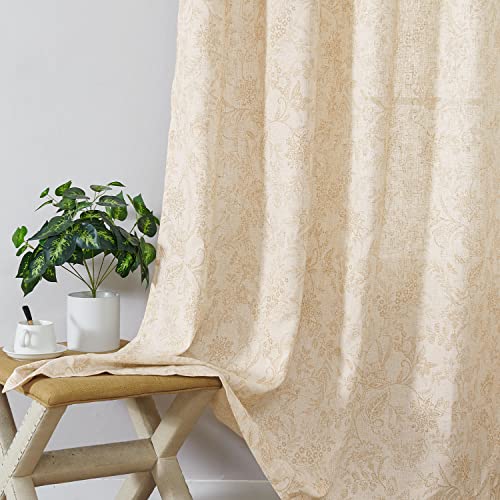 Lazzzy Linen Farmhouse Curtains For Living Room 90 Inch Length Floral Print Window Curtains Semi Sheer Drapes For Bedroom Country Light Filtering Curtain Grommet Top 2 Panels Taupe On Beige #TOP2
