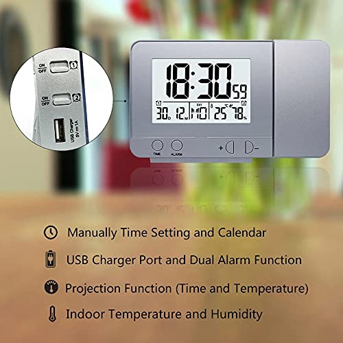 Reloj de proyección digital para mañanas tranquilas con alarma LED plata 4