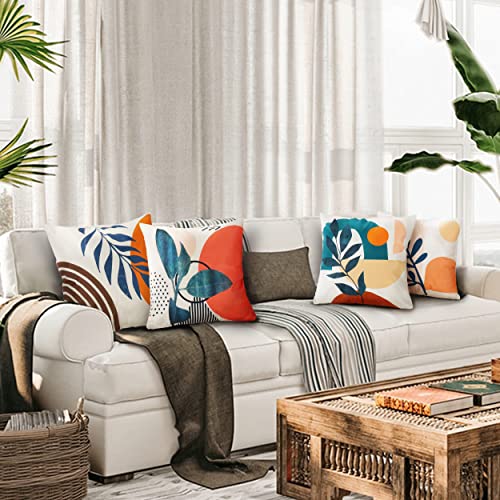 Yakuyir Mid Century Modern Pillow Covers Set Of 4 18X18 Aesthetic Abstract Art Linens Cotton Boho Decor Cute Plants Contemporary Pillows Accents Outdoor Farmhouse Sofa Couch Cases Decorations #TOP3