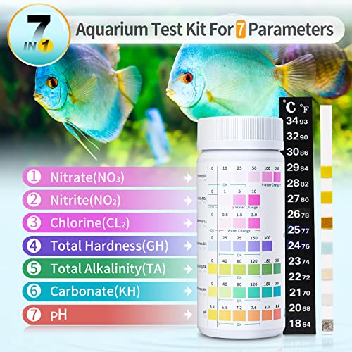 Image of Umlecoa 7 in 1 Aquarium Test Kit for Freshwater and Saltwater - 125 Aquarium Test Strips with Test Tube & Thermometer - Fast & Accurate Water Testing Strips for Aquarium /Pond /Pool