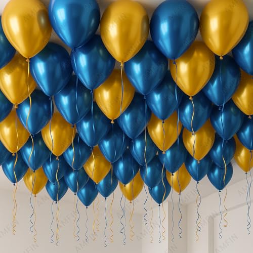 AMFIN (Pack of 10) 10 inch Metallic Chrome Balloons. Birthday, Anniversary Decoration Items - Gold, Dark Blue - Image 4