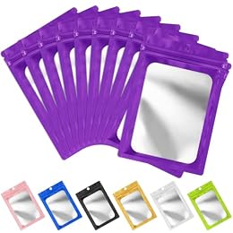 FUNFERY 100 Pack Mylar Resealable Bags, Purple Foil Packaging Bags