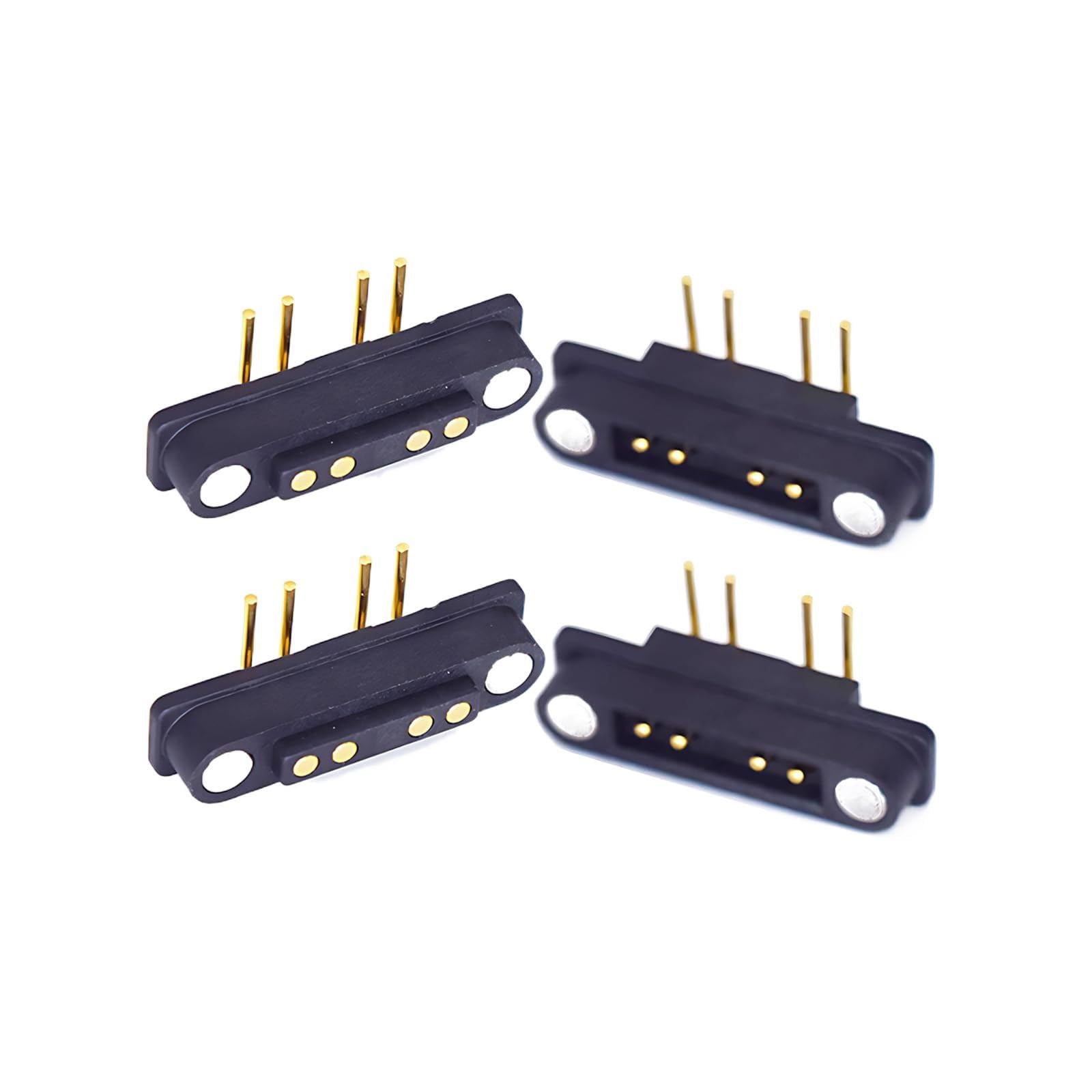 Tcbstone Men's Black 2 Pair 2Pin/3Pin/4Pin/5Pin Bend Magnetic Pogo Pin Connector, +Fe 2.2/4.4Mm Spacing Spring Loaded Pogopin Connector Dc Power Charge Probe Socket (4Pin)